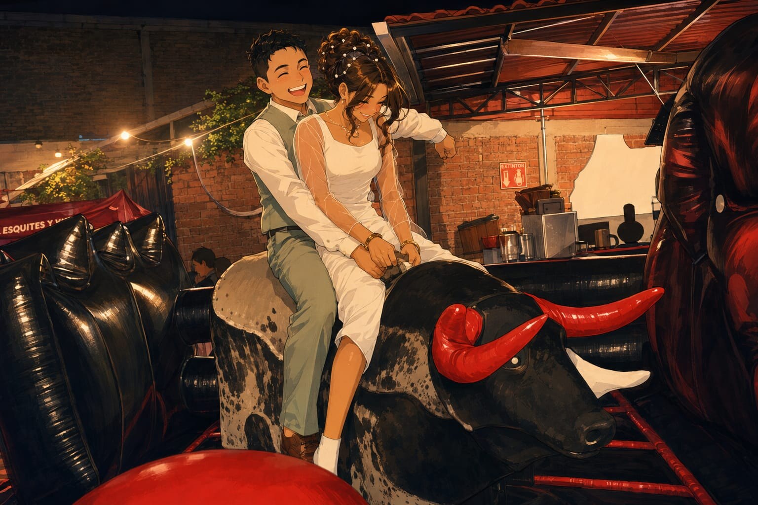 Brenda y Edgar compartiendo un momento divertido durante la celebración