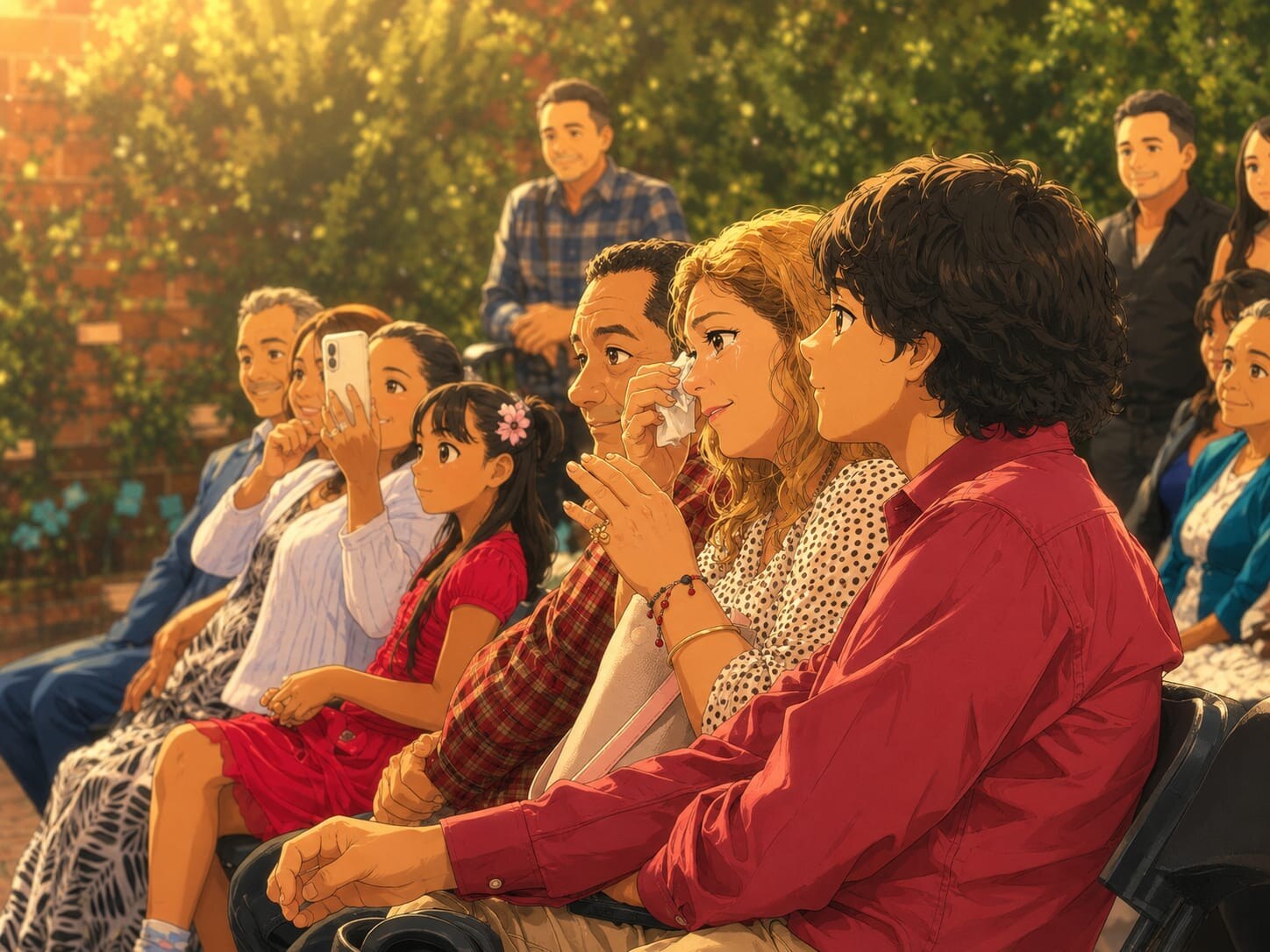 Familiares emocionados acompañando el primer sí de Brenda y Edgar