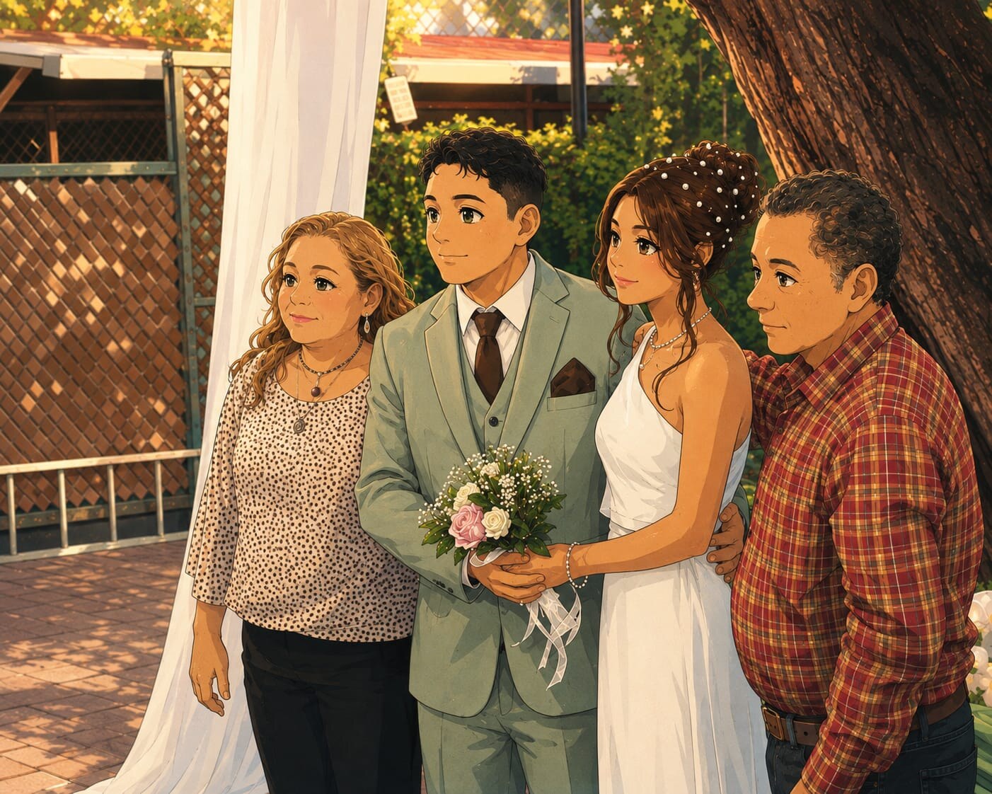Brenda y Edgar junto a sus familiares después de la ceremonia