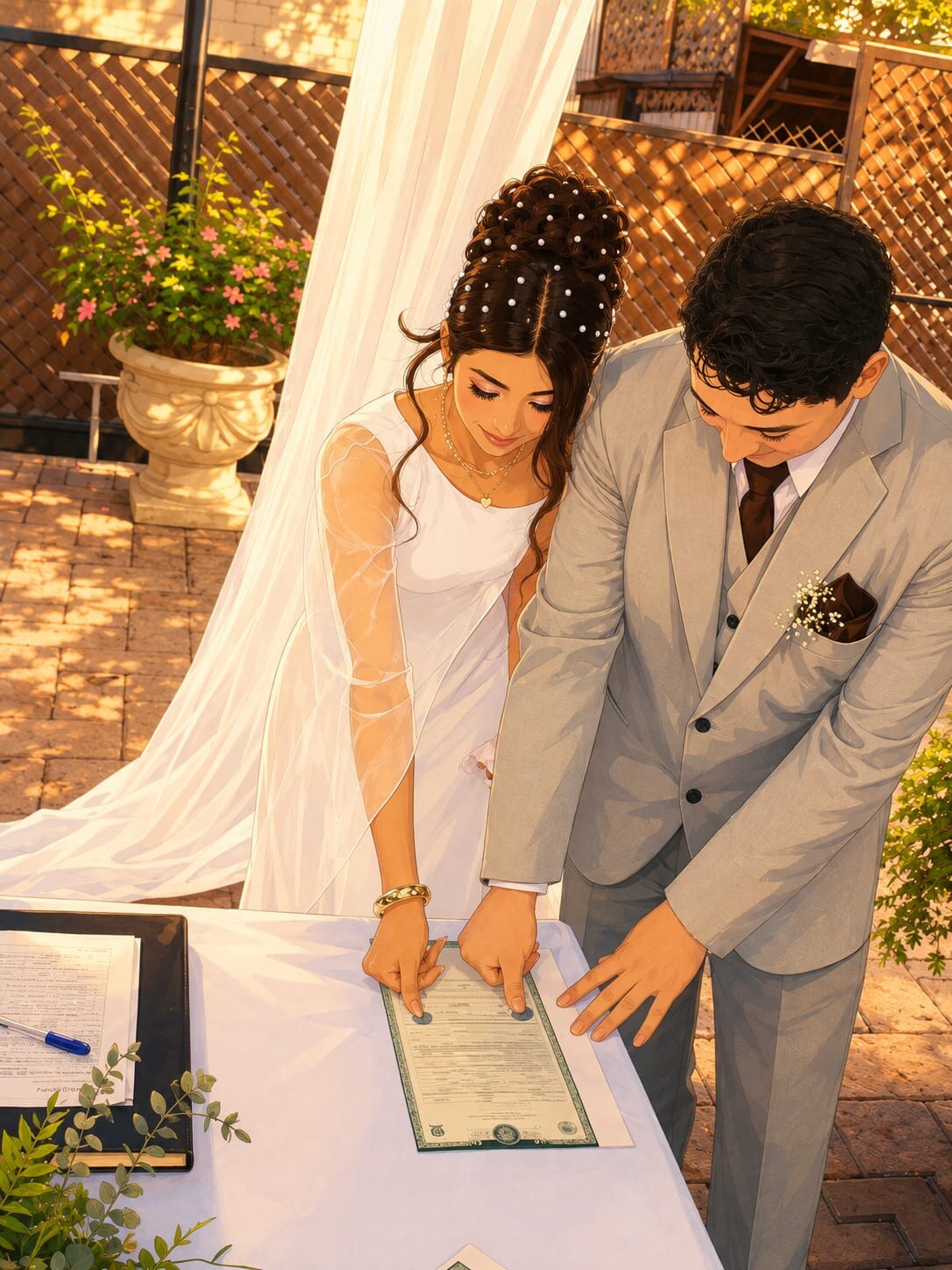 Brenda y Edgar firmando el acta de su matrimonio civil