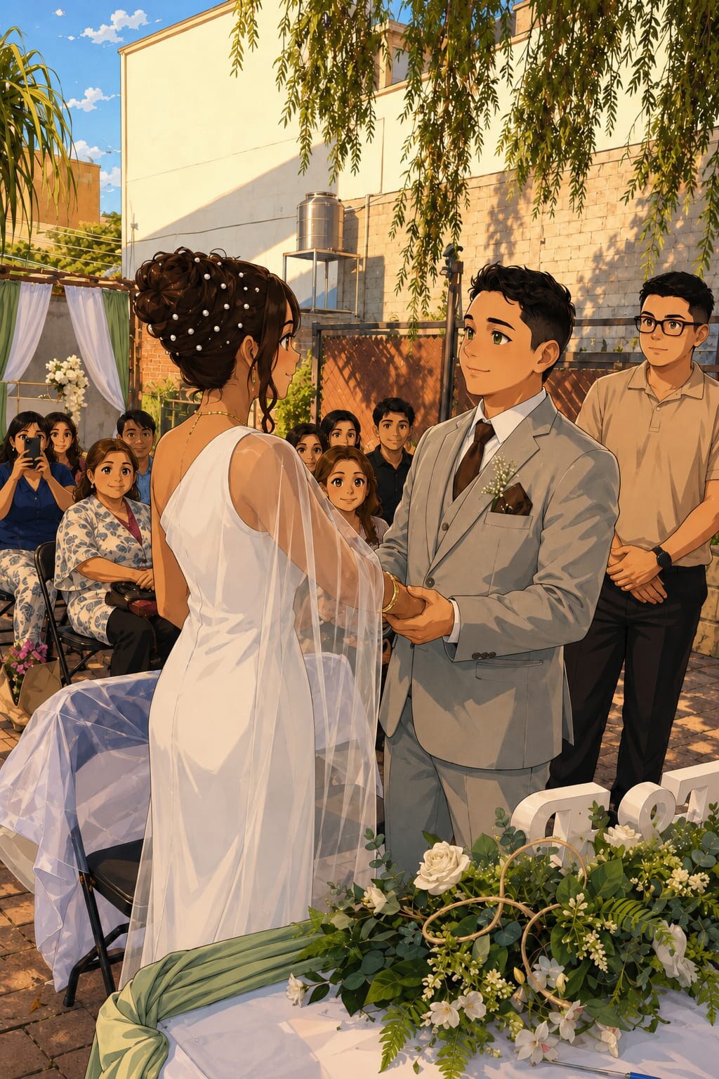 Brenda y Edgar tomados de las manos durante la ceremonia
